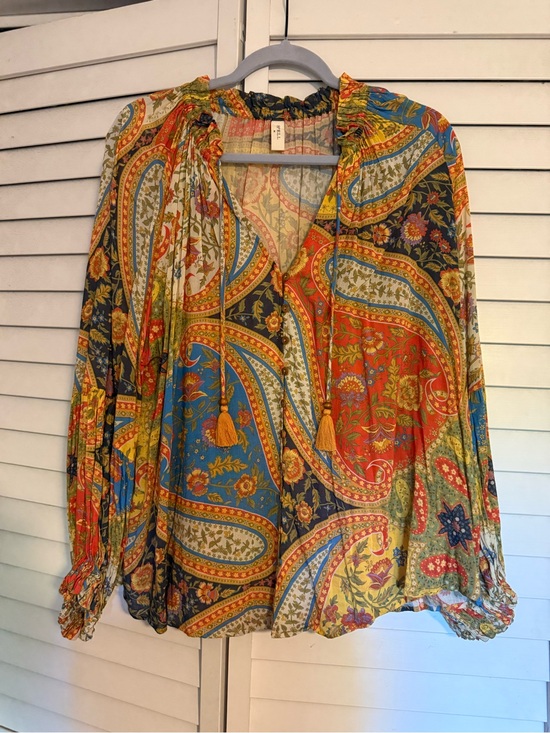Spell Tops - SPELLBoho Paisley Tie-Neck Blouse - Multicolor